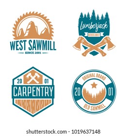 Set of vintage carpentry, woodwork and mechanic labels, badges, emblems and logo.