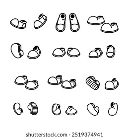 Set of vintage cartoon shoes. Cartoon boot. Comic retro boots in different poses. Vector illustrations