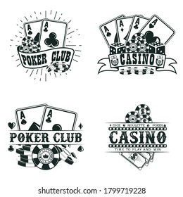 Set of Vintage casino logo designs,  grange print stamps, creative poker typography emblems, Vector