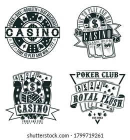 Set of Vintage casino logo designs,  grange print stamps, creative poker typography emblems, Vector