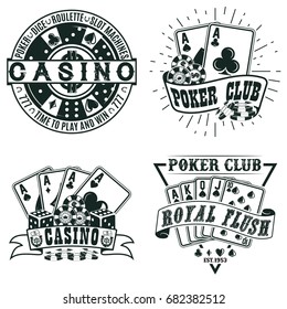 Set of Vintage casino logo designs,  grange print stamps, creative poker typography emblems, Vector