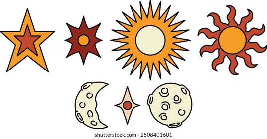 A Set of Vintage Celestial and Magical Symbols Usable for Vintage Poster, Design Element, etc