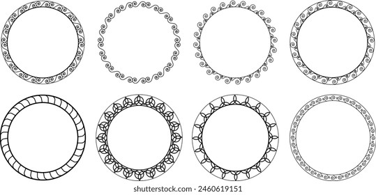 Set von Klassischen keltischen Kreisrahmen. Dekorativer Rand, konstruiert aus Linien, geformt zu wiederholten Motiven. Zirkuläre magische Muster Vektorillustration.