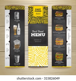 Set of vintage chalk drawing fast food menu banners. Sandwich sketch