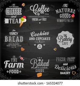 Set of vintage chalkboard bakery logo badges and labels for retro design