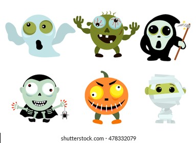 Set of vintage character for Halloween in cartoon style. Flat vector illustration isolate on a white background.