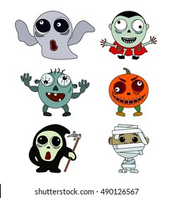 Set of vintage character for Halloween in cartoon style. Flat vector illustration isolate on a white background.