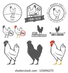 Set of vintage chicken meat labels and design elements