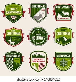 Set of vintage Christmas badges and emblems