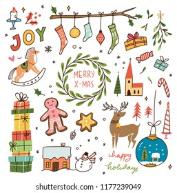 Set of vintage christmas doodle 