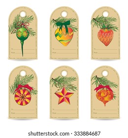 Set of vintage Christmas gift tags. Vector illustrations