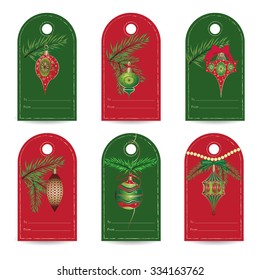 Set of vintage Christmas gift tags. Vector illustrations