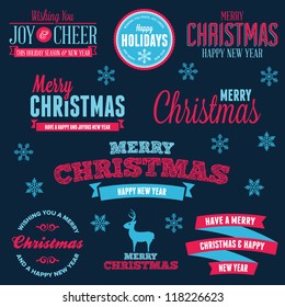 Set of vintage Christmas holiday labels and text graphics