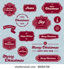 Set of vintage Christmas holiday labels and graphics