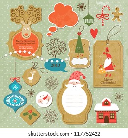 Set of vintage Christmas and New Year elements