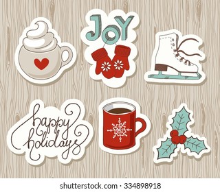 Set of vintage Christmas and New Year elements
