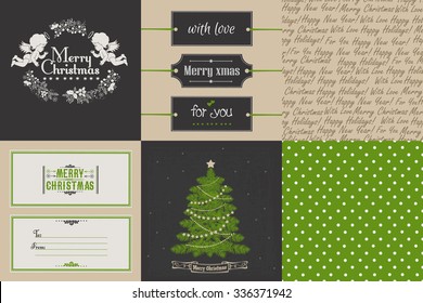Set of vintage Christmas and New Year cards and printables. Christmas vector illustration