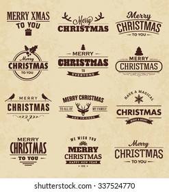 Set of Vintage Christmas signs, emblems - Vector design elements, business signs, labels, badges collection