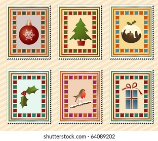 A set of vintage Christmas stamps. EPS10 vector format.