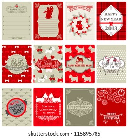 Juego de etiquetas vintage de Navidad - para diseño o scrapbook - en vector