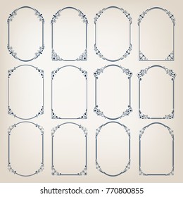 Set Of Vintage Circle Frames With Beautiful Filigree, Decorative Borders, Vector Illustration