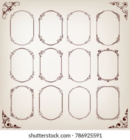 set of vintage circle frames with beautiful filigree,ornamental frame, decorative vintage borders, vector illustration