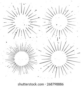 Set of vintage circle hand drawn ray frames, starburst template with a space for your text, company name or slogan