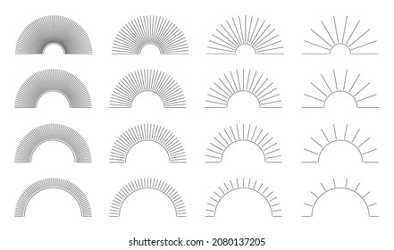 Set of Vintage Circle Sunbursts in Different Shapes. Trendy Hand Drawn Round Retro Bursting Rays Design Elements. Hipster Vector illustration 