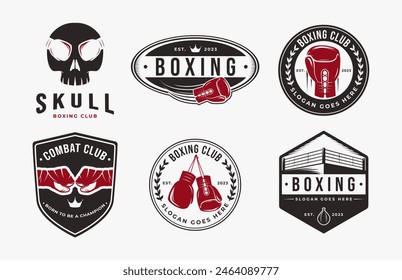 Set of Vintage Classic Boxing Logo badge emblem design, Fighting club, combat club vector on white background