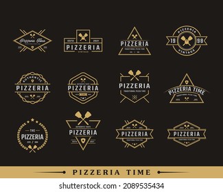 Set of Vintage Classic Emblem Badge Spatula Pizza Pizzeria Logo Design Inspiration