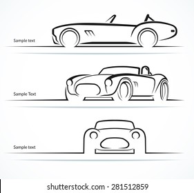 Set Of Vintage Classic Sports Car Silhouettes, Outlines, Contours. Vector Illustration