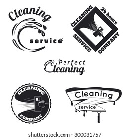 Set of vintage cleaning service emblems, labels and designed elements.