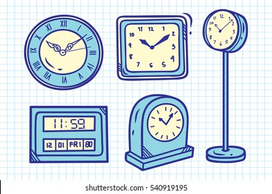 Set of vintage clock doodle