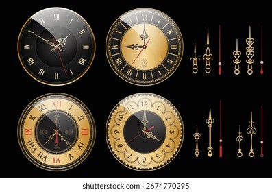 Conjunto de ilustración de caras de reloj de Antiguas con números romanos aislados 
