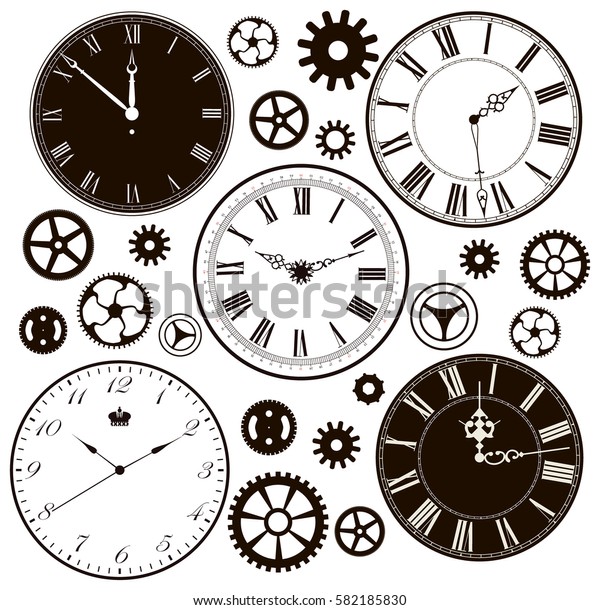 Set Vintage Clock Faces Parts Vector Stock Vector (Royalty Free) 582185830