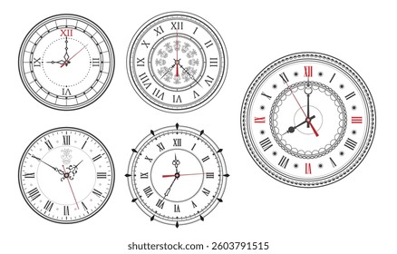 Set of Vintage Clock or Ornate Clock Hands Collection isolated.
