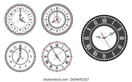 Set of Vintage Clock or Ornate Clock Hands Collection isolated.