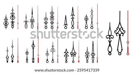 Set of Vintage Clock or Ornate Clock Hands Collection isolated.