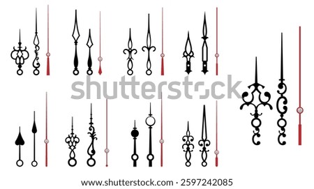 Set of Vintage Clock or Ornate Clock Hands Collection isolated.