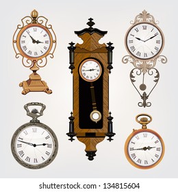 set of vintage clocks