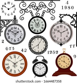 Establecer números de flecha de marchas de relojes vintage aislados