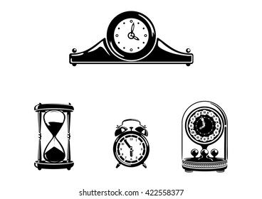Set of vintage clocks  isolated on white background