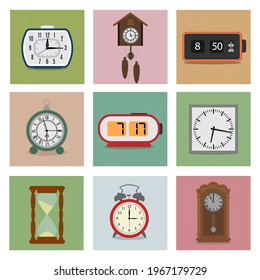 Set of vintage clocks. Retro style with texture