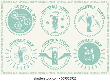 Set of vintage cocktail labels, badges and design elements. 