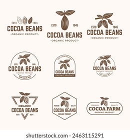 Set of Vintage cocoa bean, cocoa plant logo icon vector template.