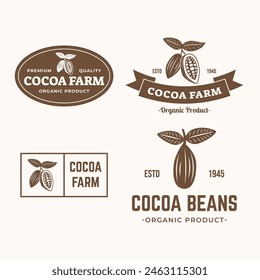 Set of Vintage cocoa bean, cocoa plant logo icon vector template.