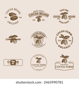 Set of Vintage cocoa bean, cocoa plant logo icon vector template.