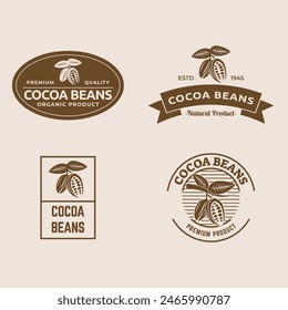 Set of Vintage cocoa bean, cocoa plant logo icon vector template.