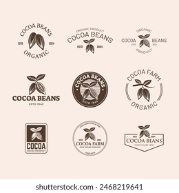 Set of Vintage cocoa bean, cocoa plant logo icon vector template.