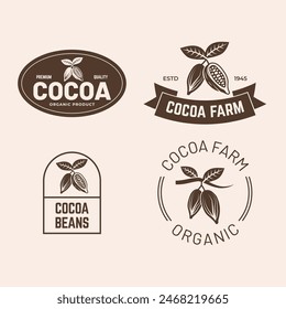 Set of Vintage cocoa bean, cocoa plant logo icon vector template.